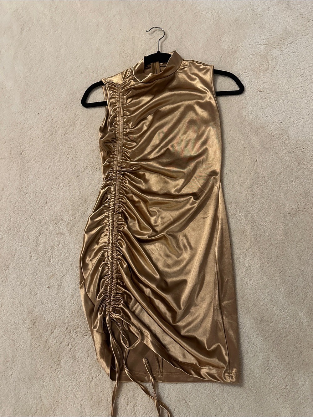 SHEIN Gold Ruched Satin Dress